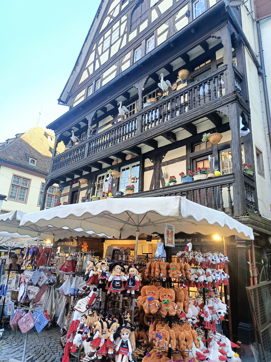 Сувенирные игрушечные аисты и аисты в качестве декора здания