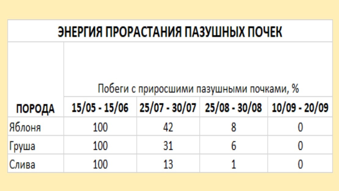 Таблица была получена в условиях обрезки на юге России