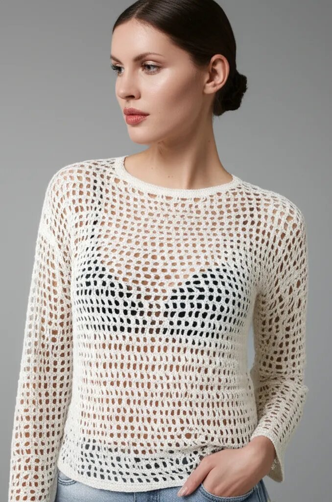    Как связать модный топ-сетку крючком на лето. Ольга Парфенова