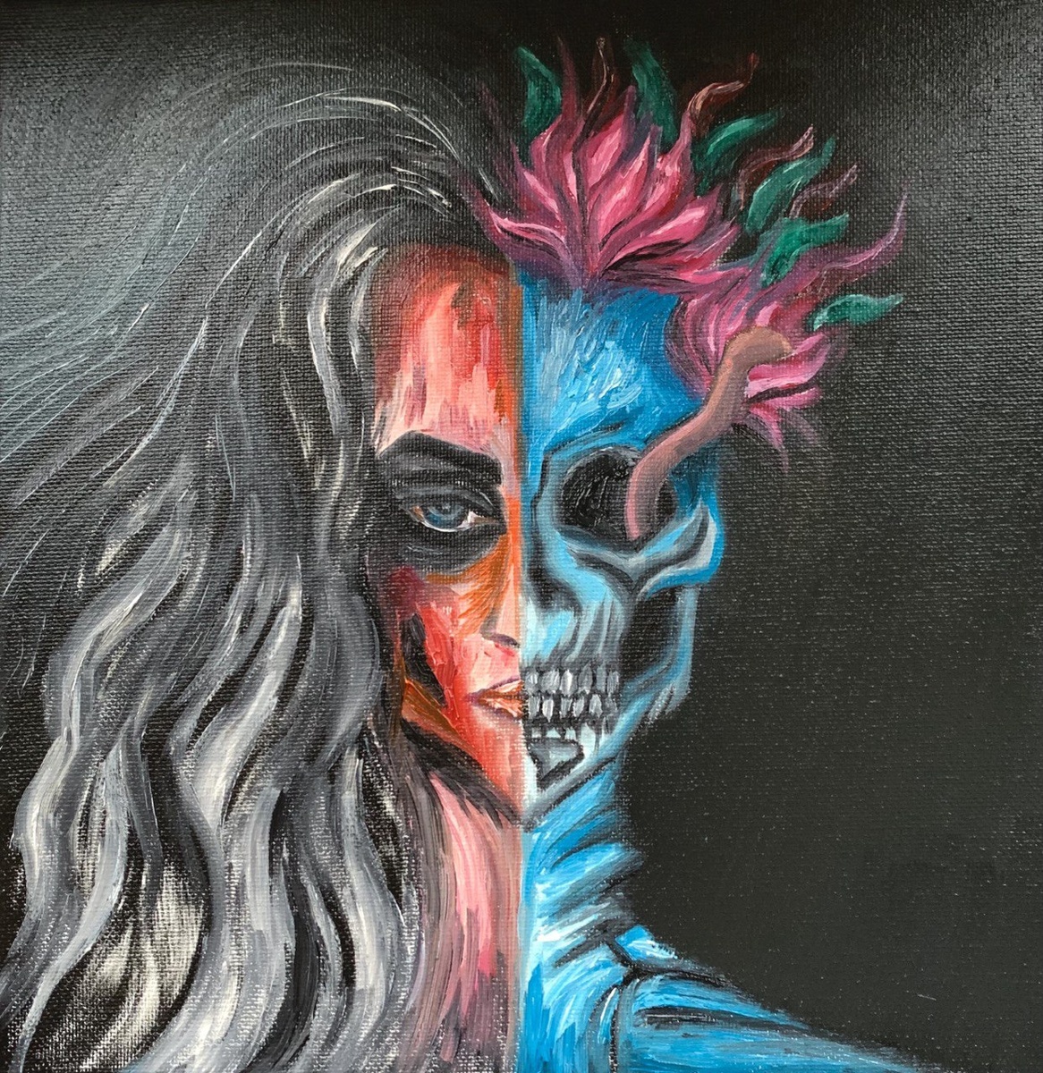 Это картина, которую я написала незадолго до случившегося события. Она олицетворяет мой прожитый опыт.