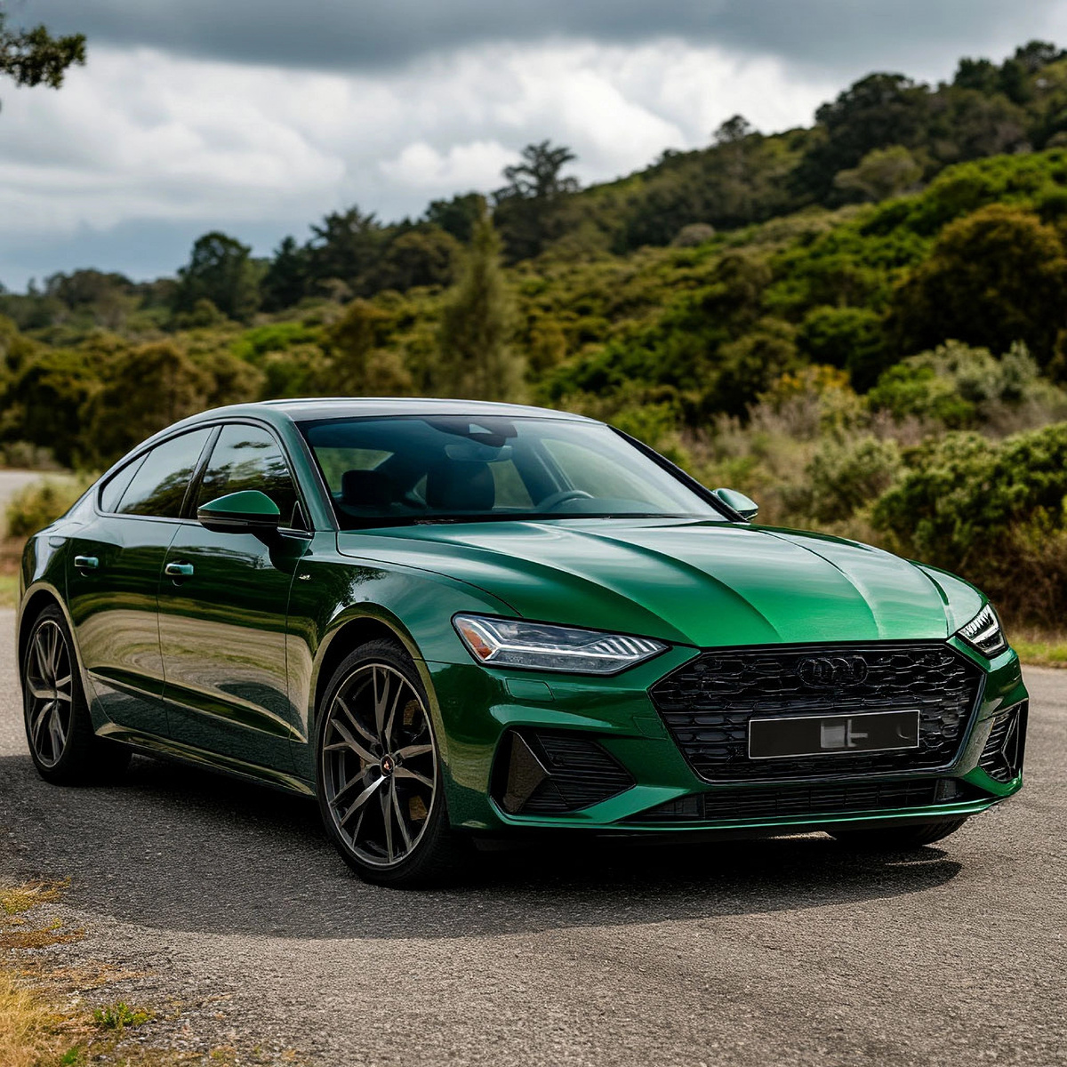 Зелёный автомобиль.