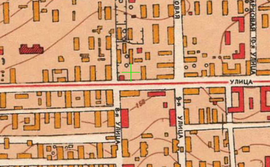 Участок под строительство на плане Москвы 1952 г. (показан зеленым крестиком).