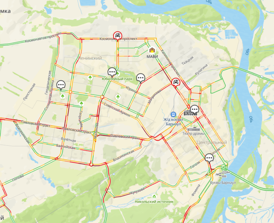    Пробки в Барнауле 7 ноября. Источник: 2GIS