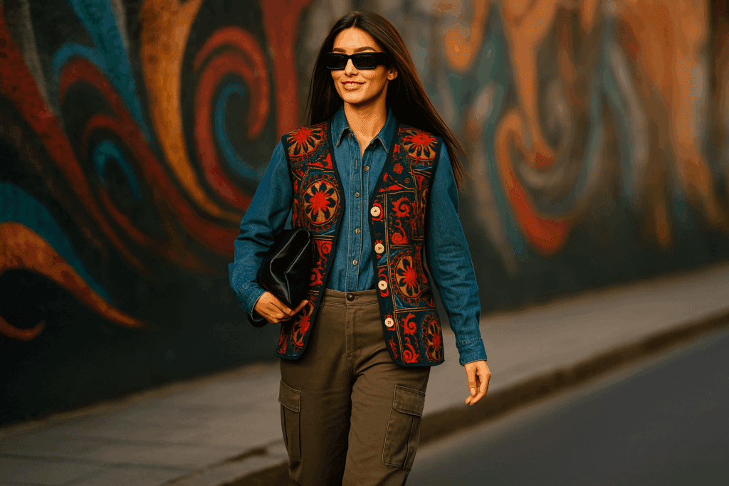    kak-nosit-etno-zhilet-s-dzhinsovoj-rubashkoj-5-stilnyh-obrazov-na-kazhdyj-den Veveya