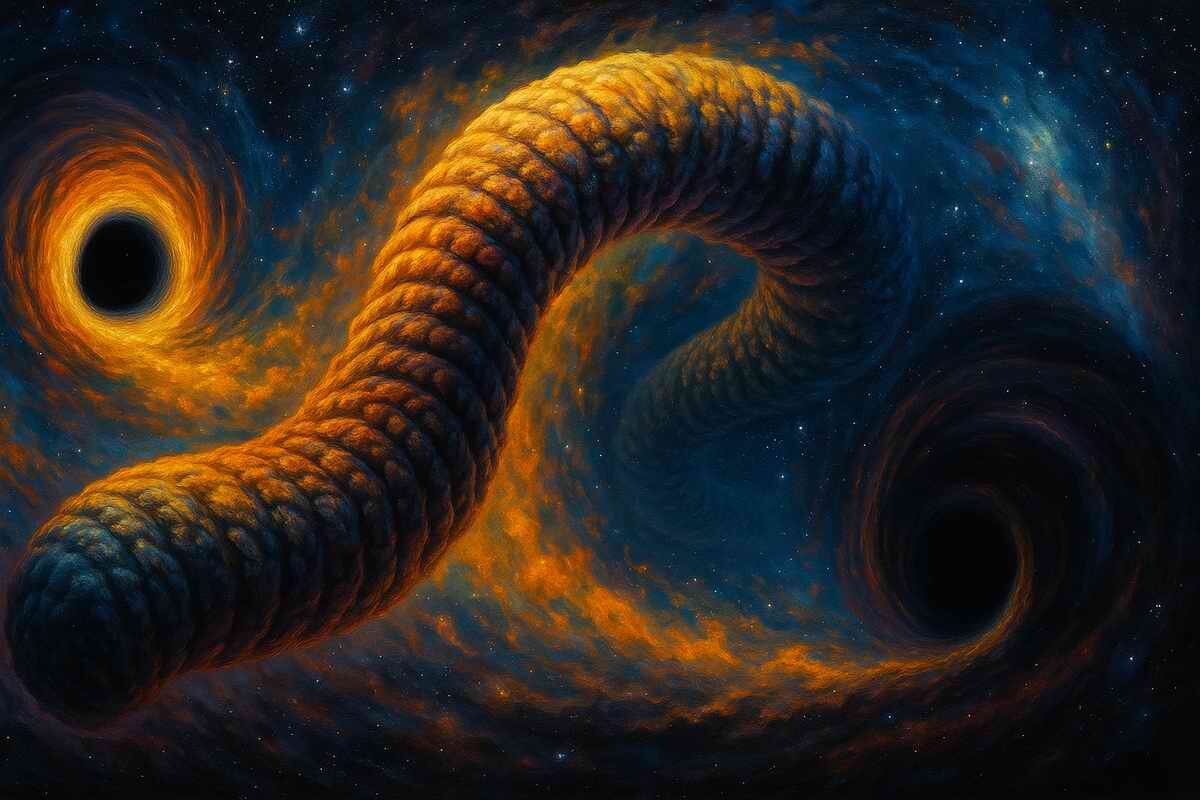 Червоточина-гусеница между чёрными дырами