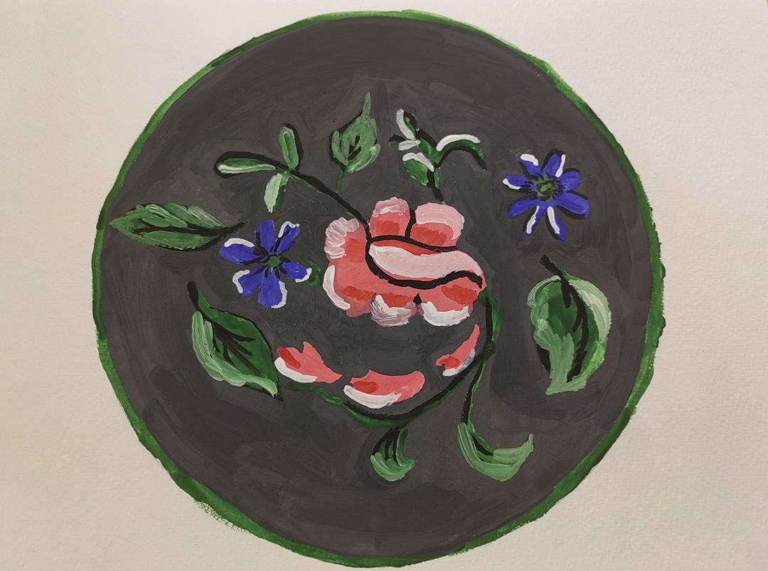 Работа для школьной выставки. Рисунок на тему "Жостовская роспись".