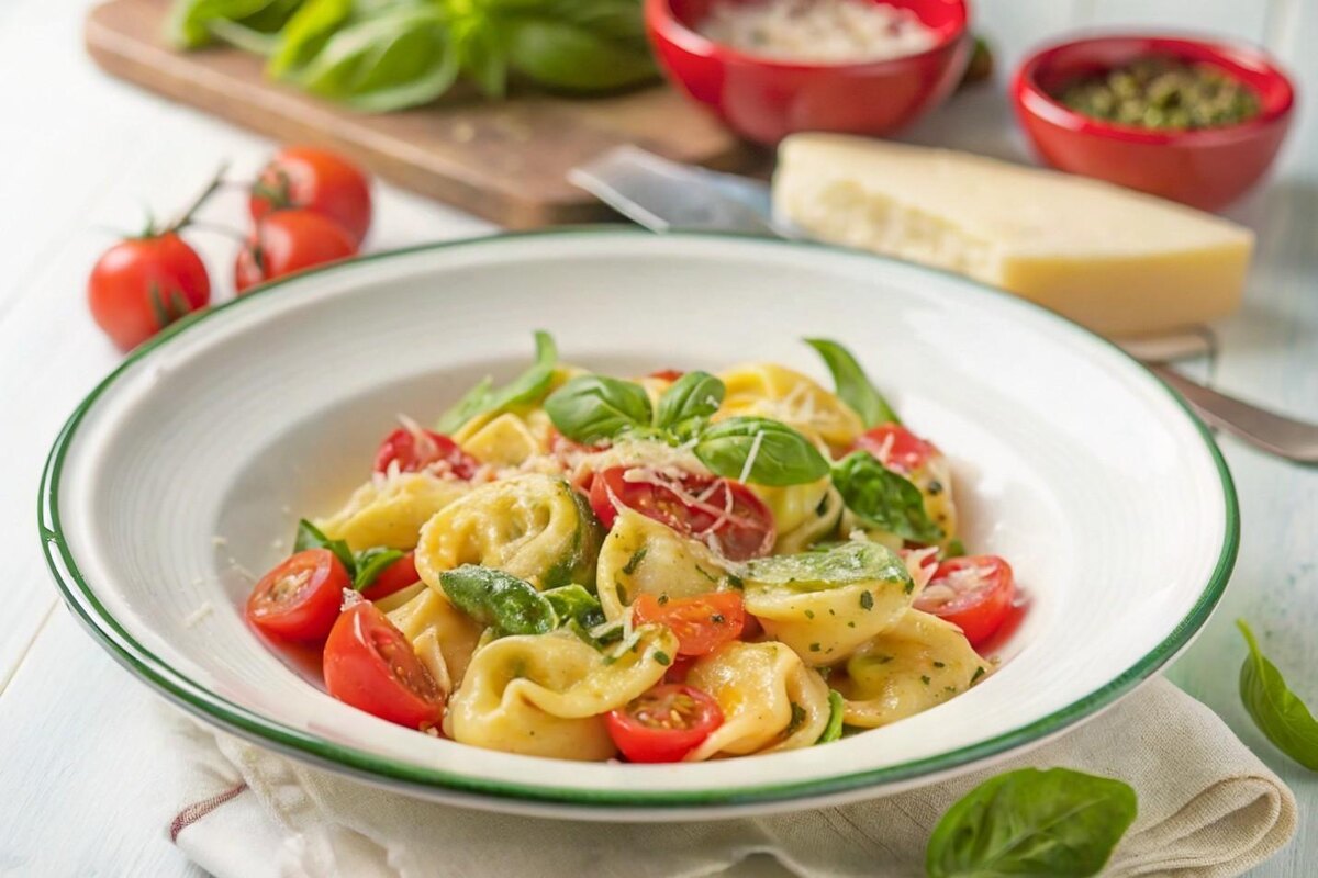 Домашние тортеллини с сыром и мясной начинкой 