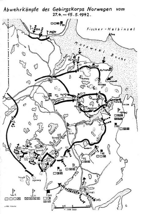 Немецкая карта. Бои на мысе Пикшуев