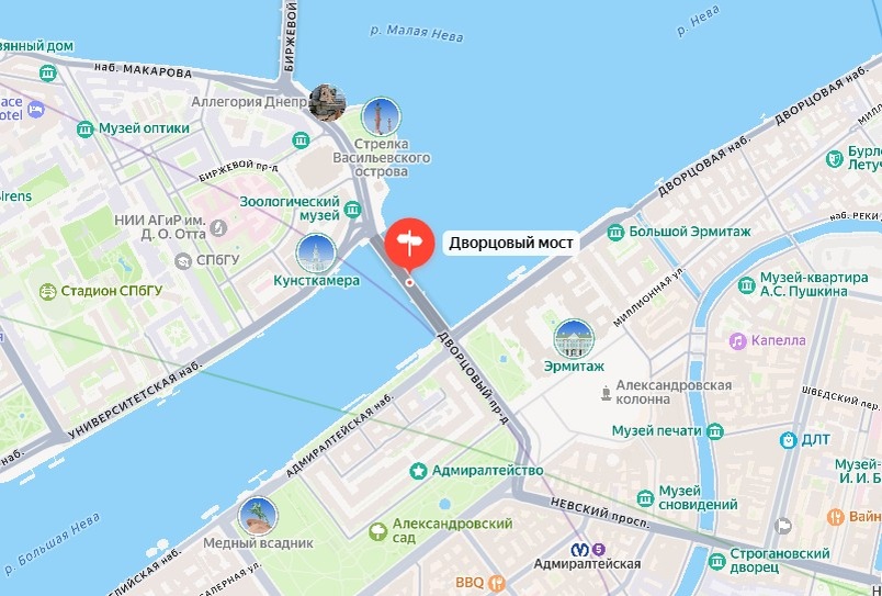 Дворцовый мост на карте