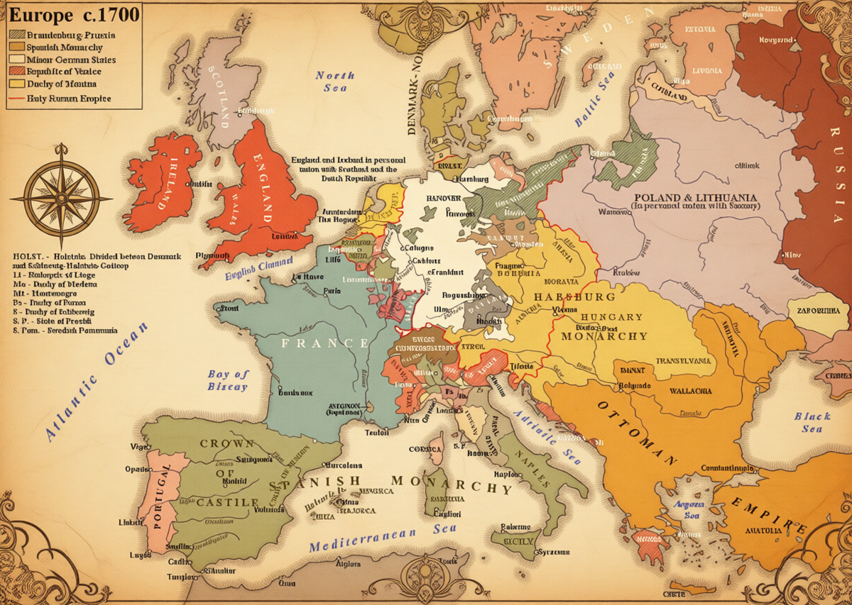 Историческая карта Европы начала XVIII века
