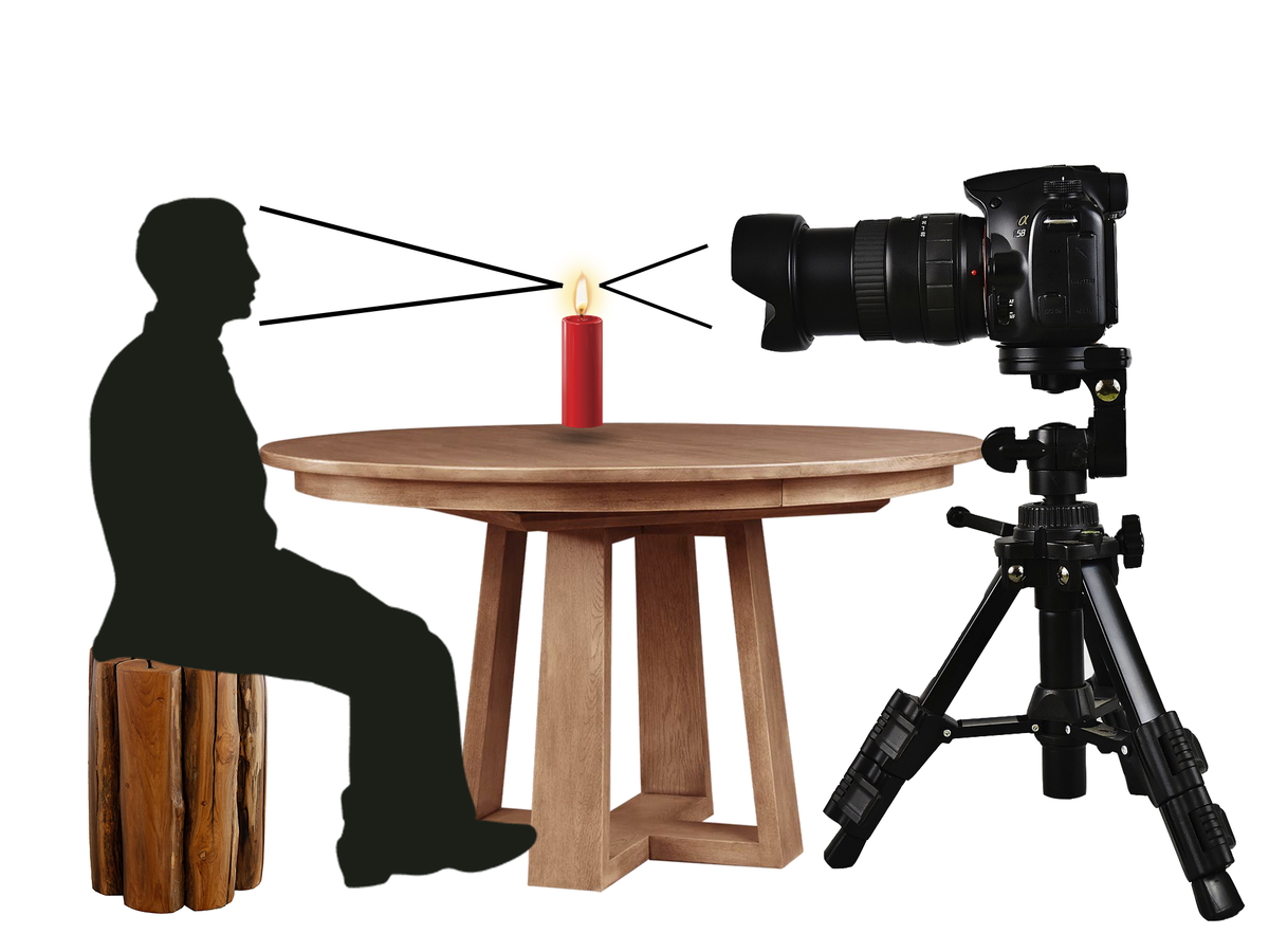 Рис. 2. Перенос сознания в свечу. Зеркальный фотоаппарат вместо зеркала.