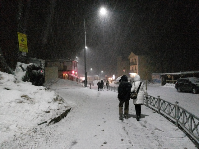 На фото - 2015 г, топаем с Ириной в кафешку, вечер, Домай 