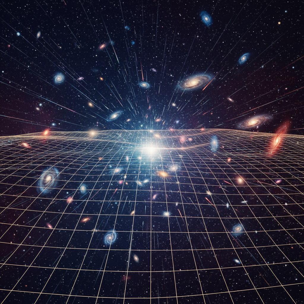 Галактики разлетаются на фоне растягивающейся ткани пространства-времени»