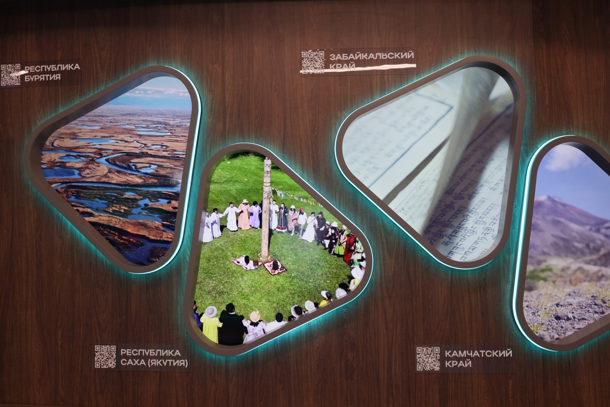 Дизайнерская зона выставки: яркие кадры природы, культурных традиций и достопримечательностей Бурятии, Забайкалья, Якутии и Камчатки. Атмосфера мультикультурного Дальнего Востока и Арктики в современном выставочном пространстве, (источник: russia.ru)