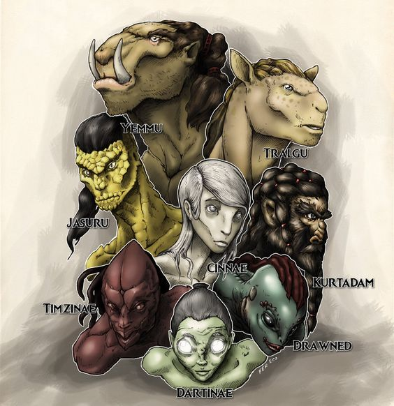 Разные расы из цикла "Кинжал и монета" (арт fer-eco, pinterest.com).