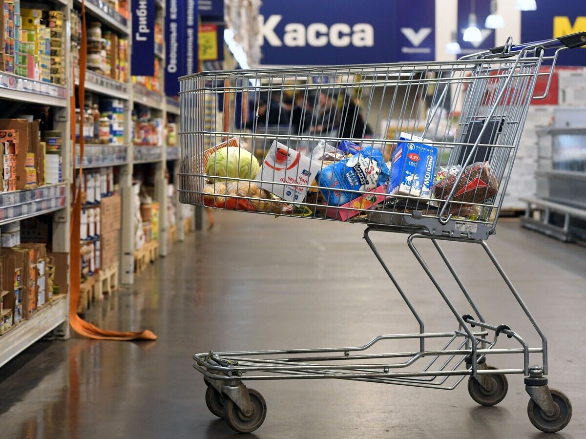    Тележка с продуктами в супермаркете© РИА Новости / Максим Богодвид