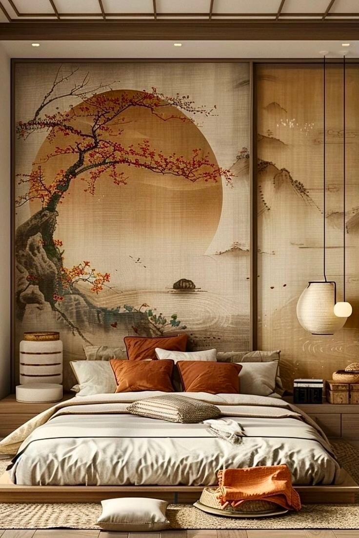 Дизайн спальни в японском стиле.