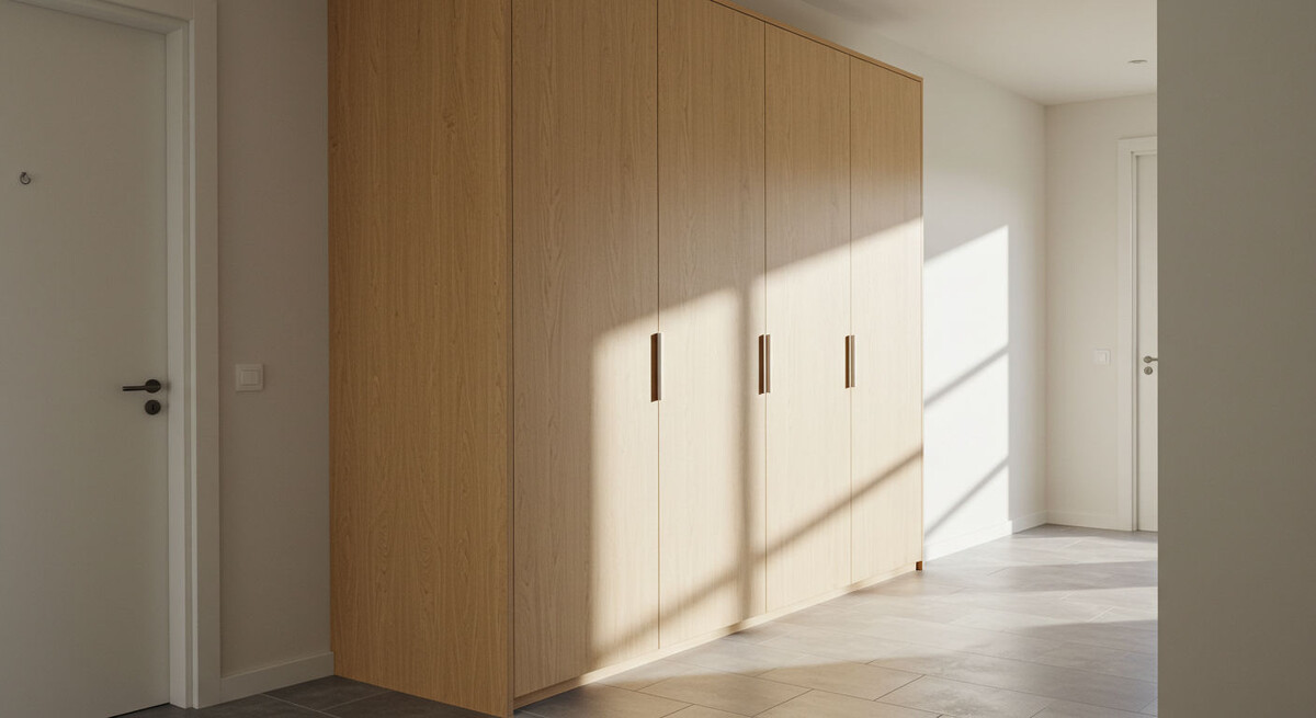 Современный распашной шкаф из ЛДСП в коридоре