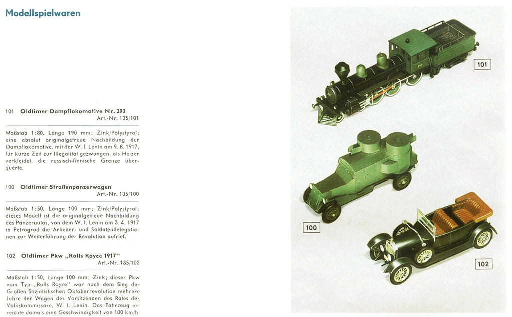 Страница из каталога фирмы Espewe 1969 года с «ленинской» серией масштабных моделей