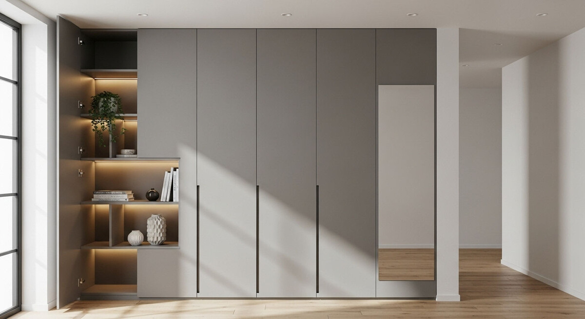 Пример устройства распашного шкафа в спальню