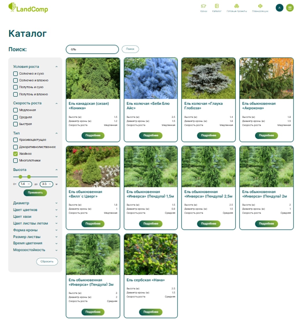 Каталог онлайн-планировщика LandComp