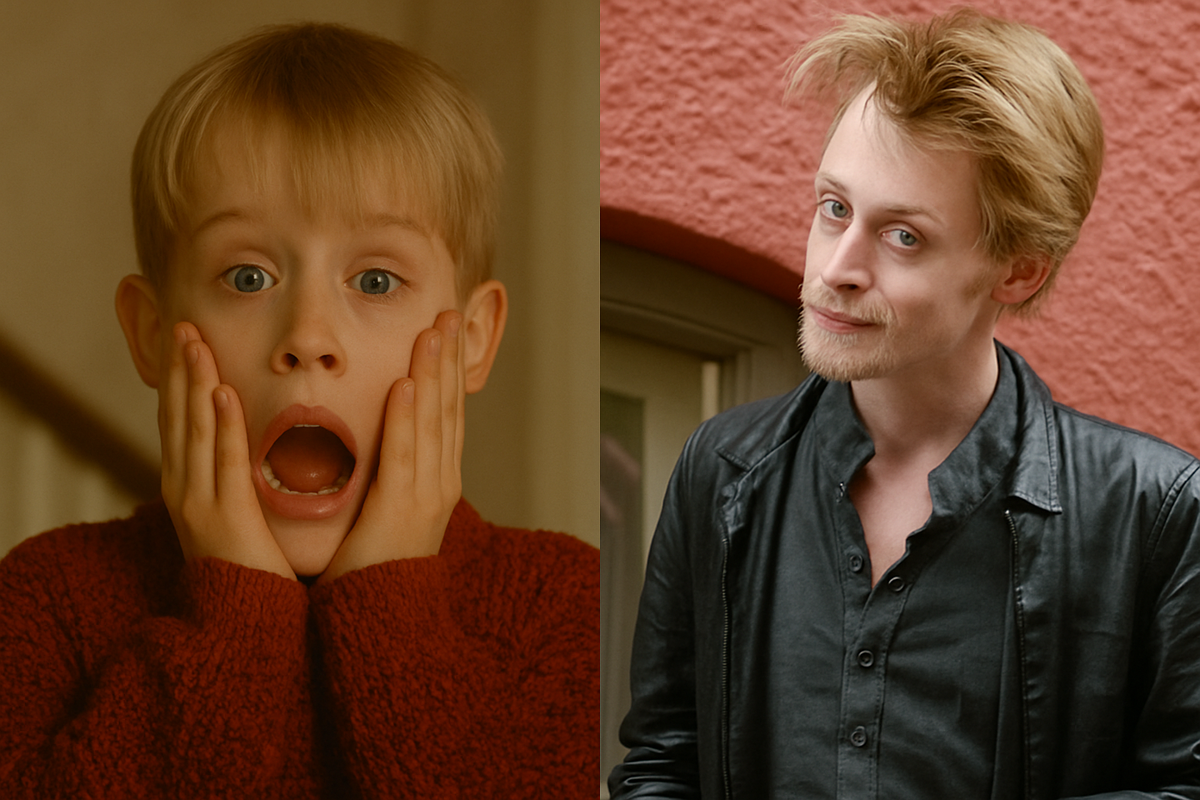 Маколей Калкин в детстве и взрослый