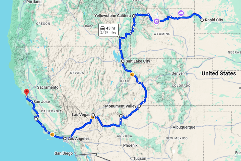 Карта маршрута по Америке
