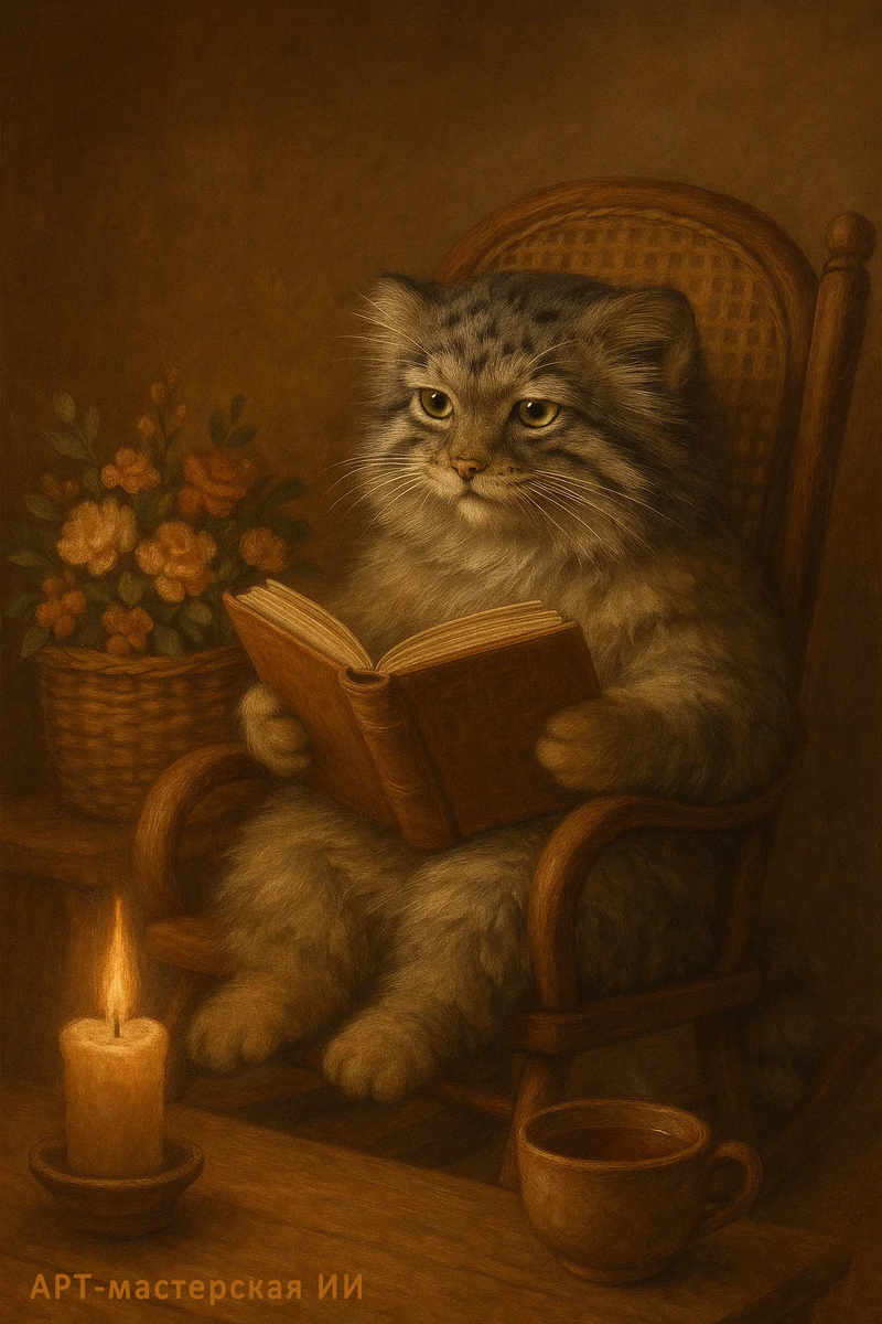 Этот арт создан нейросетью в соавторстве с Манулом и владельцем Арт-мастерской ИИ.