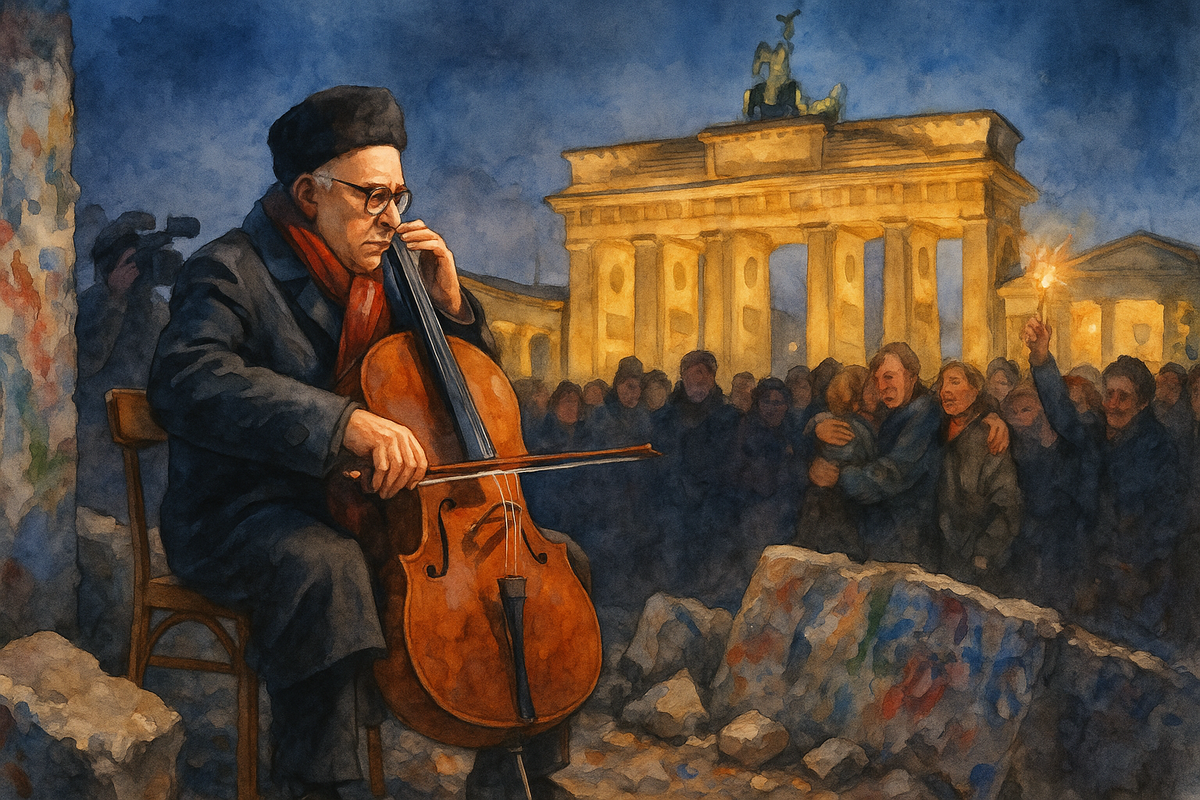 Ростропович у Берлинской стены.