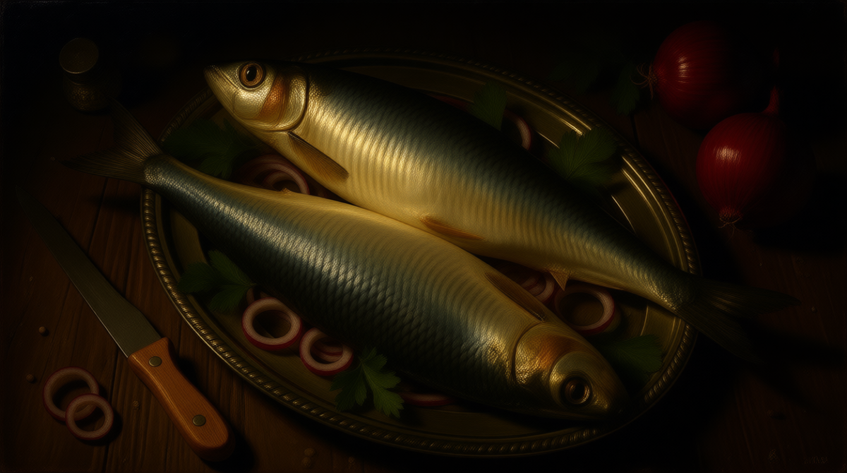 Натюрморт ... Лейка Шлюндровна Младшая ... холст, масло, селедка, шерсть ...