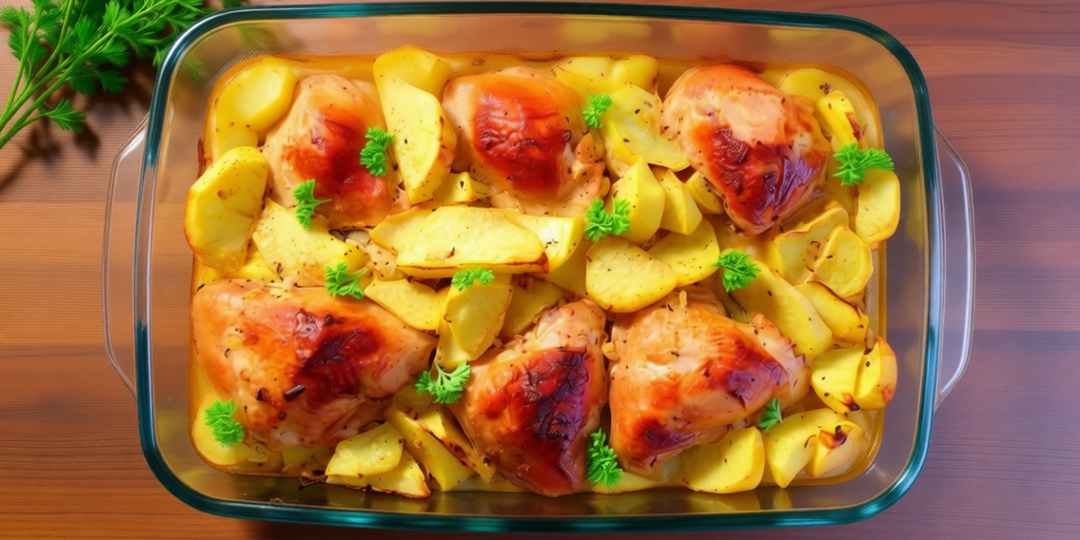 Запеченные куриные бедра с картофелем в кефирном маринаде