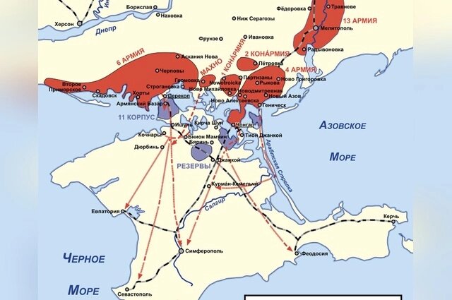    Схема Перекопско-Чонгарской операции. Фото: Из архива/ wikipedia.org