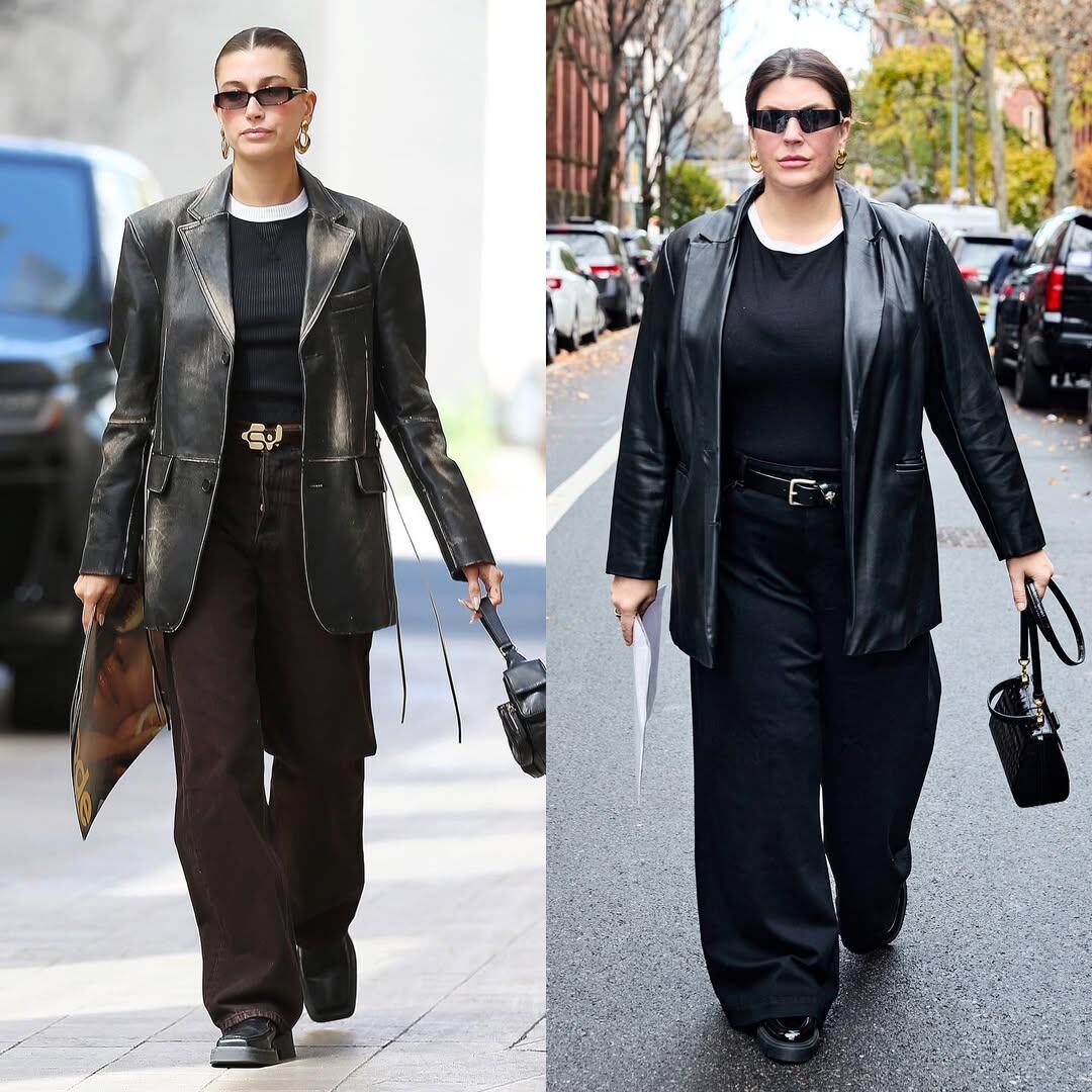 И образы с брюками тоже выглядят очень достойно. В этом помогают: вертикальные линии расстёгнутого жакета; ремень на брюках и заправленная футболка, которые зрительно удлиняют ноги.