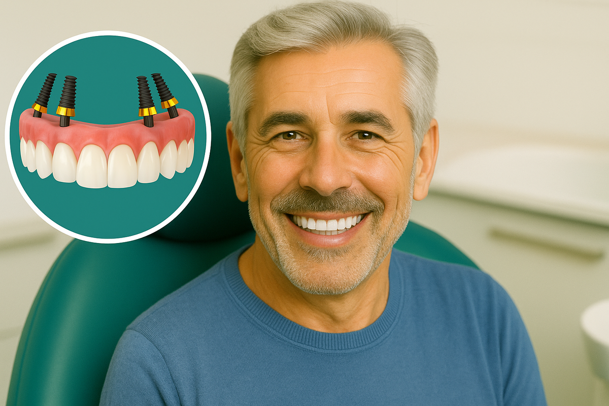 Установлен протез на четырех имплантах по системе All-On-4 Нобель Биокеар