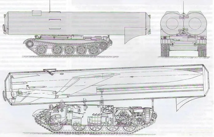 Чертёж-схема опытного ОТРК «Объект 560». Изображение в свободном доступе.