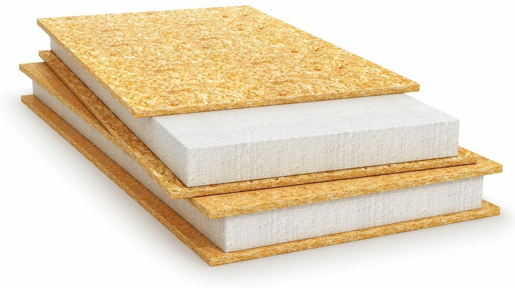 Самый популярный вид сип панели: трехслойный бутерброд из ОСП, Пенополистерола, и ОСП