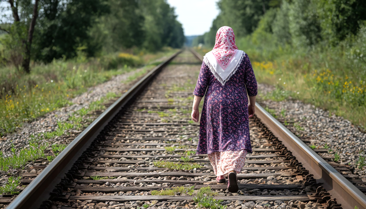 Пешком пошла в райцентр.