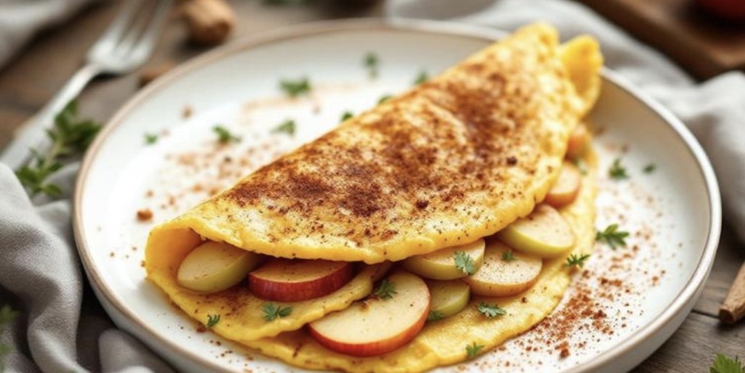 Вот красивый, интересный и полезный рецепт омлета с яблоками