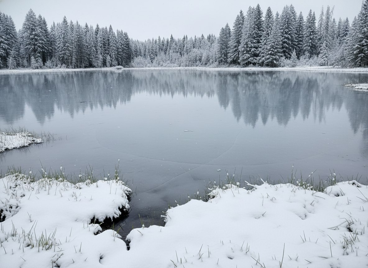 Вот так мог бы выглядить наш пруд, если б зима всё же наступила
