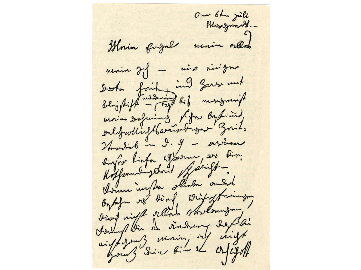 Первое письмо Людвига ван Бетховена к своей "Бессмертной возлюбленной", или "Вечная любовь". Письмо датировано 6 июля и начинается словами "Майн Энгель, майн аллес, майн Ич", что переводится как "Мой ангел, все для меня, я сам". Он использовал некоторые из тех же ласковых выражений в более ранних письмах к Джозефине Брунсвик, что навело некоторых на мысль, что и это письмо было адресовано ей.