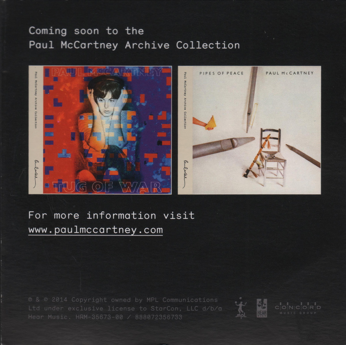 Рекламная карточка «Архивной Коллекции Пола МакКартни» («Paul McCartney Archive Collection»).