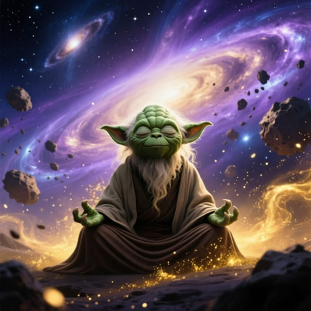 Иллюстрация: Йода в своём классическом положении среди космических тел 