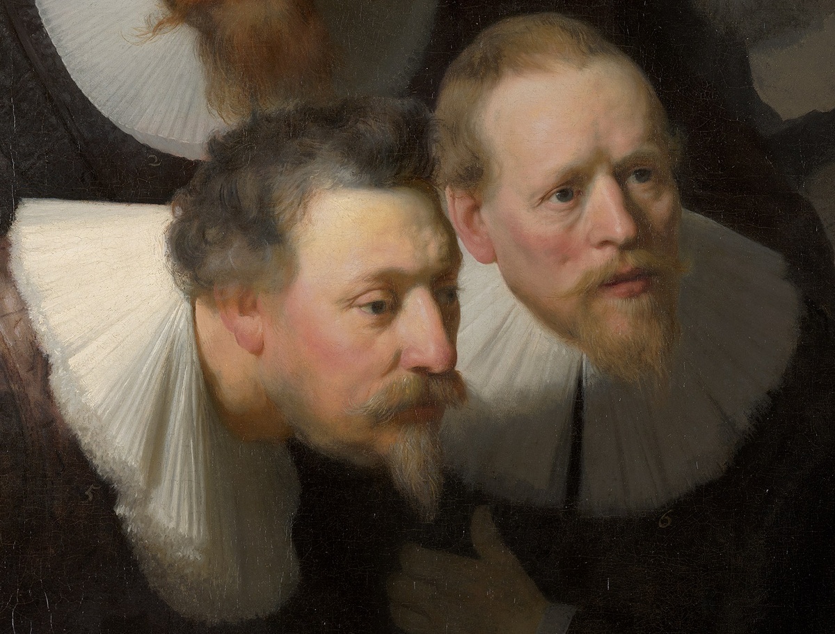 Рембрандт ван Рейн, «Урок анатомии доктора Тульпа» . Фрагмент. 1632 год. Холст, масло. 169,5 × 216,5 см . Королевская галерея Маурицхёйс, Гаага, Голландия. Мечтаю, чтобы глаза моих читателей горели таким же неподдельным интересом, как глаза докторов Якоба де Витта и Маттейса Калкуна!