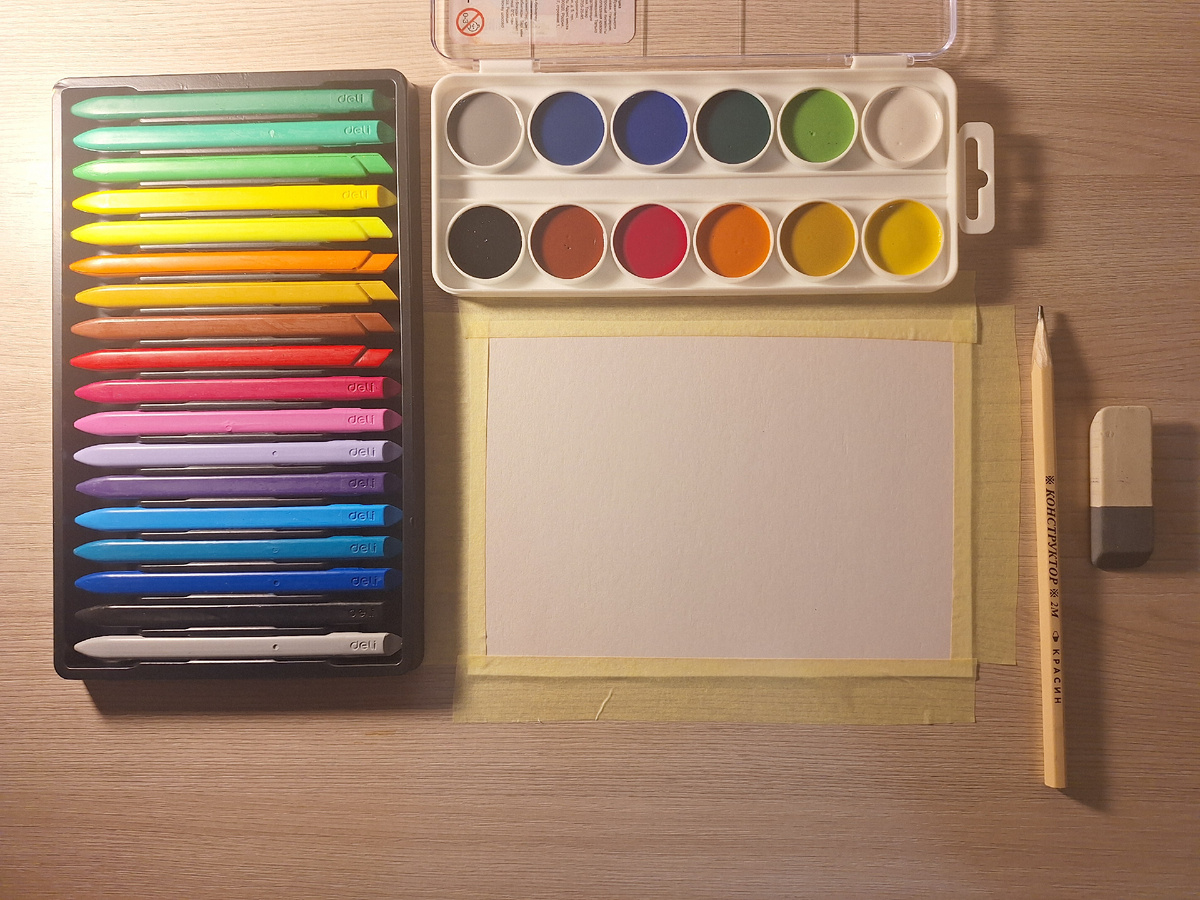 Можно обклеить по краям лист бумаги малярным скотчем, чтобы получилась белая рамочка. Но это не обязательно