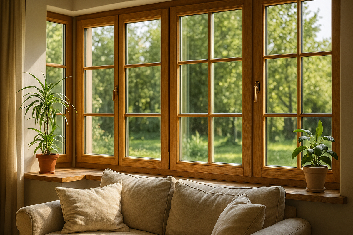 Деревянные окна из дуба наполняют дом естественным светом и создают ощущение уюта.