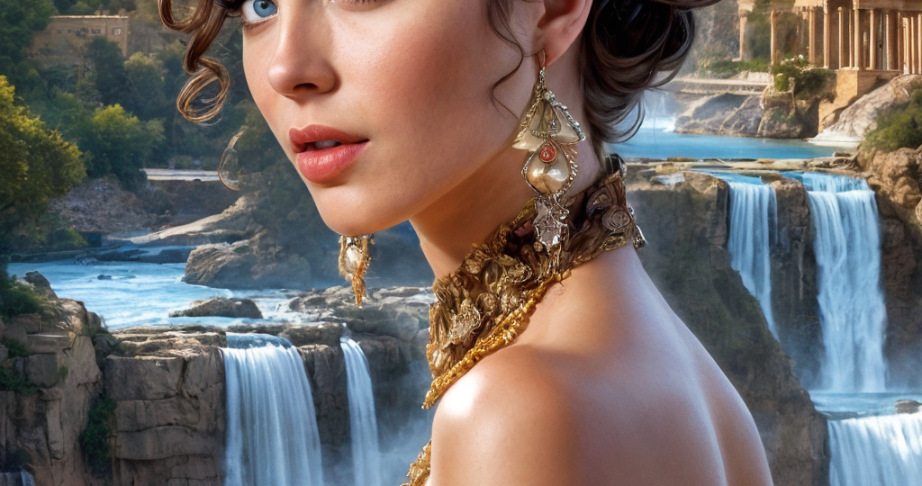 НейроМагия ✨: Великолепная Анжелика в сиянии мрамора и водопадов