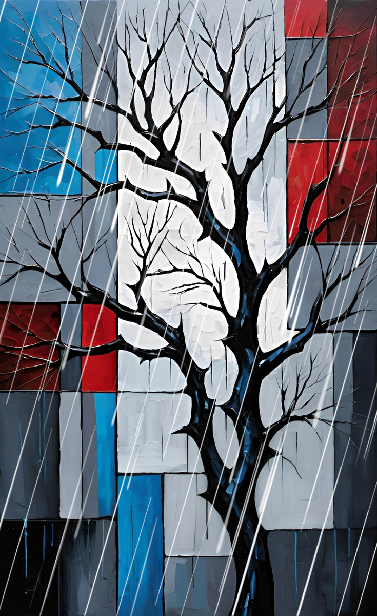 Зеркальный дождь. Иллюстрация создана с помощью нейросети DreamAI и программы Photoshop.