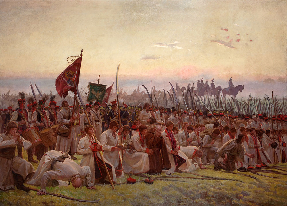 Молитва перед Рацлавицкой битвой, Юзеф Хелмонский (1906). Открытые источники интернет.