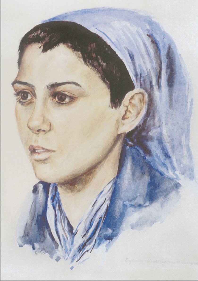 Портрет цыганки из blle , реализованный ассистенткой по медицинским исследованиям др.Менгеле, художницей Диной Готтлибовой.