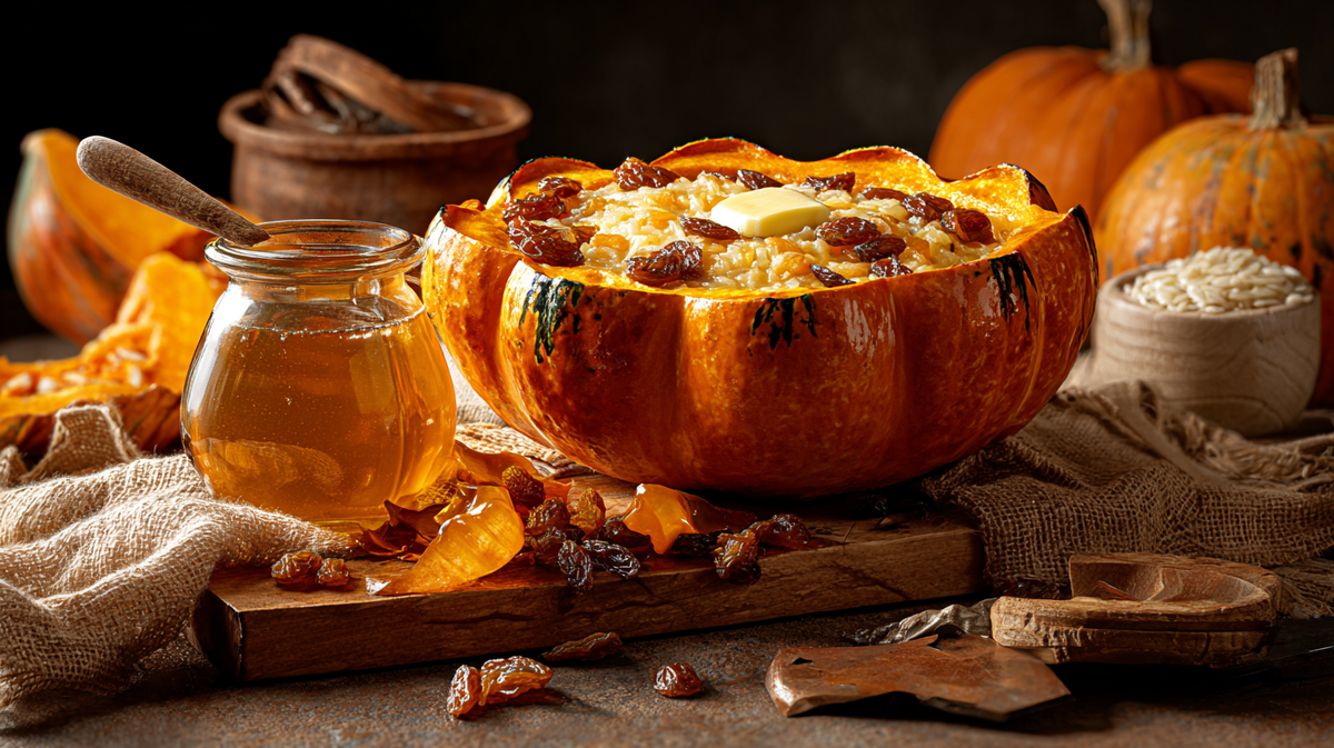 Запечённая тыква с рисом и изюмом